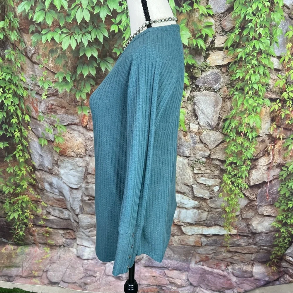 CHASER Green Waffle Weave Button Cuff Bohemian Thermal Shirt, S - Picture 6 of 11